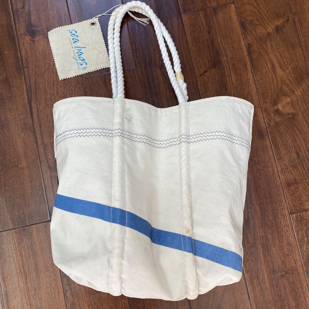 NWT Sea Bags Medium Tote Black, Blue & White - Picture 4 of 9